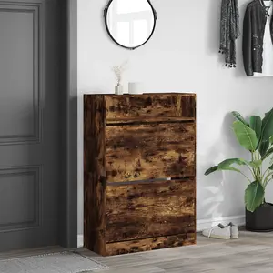 Berkfield Shoe Cabinet with 2 Flip-Drawers Smoked Oak 80x34x116 cm