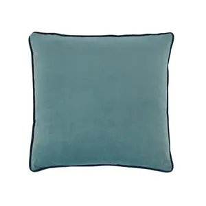 Just So Home Velvet Scatter Cushion 43cm With Zip (Duck Egg  with contrast midnight piping)