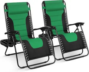 KEPLIN Set of 2 Green Heavy Duty Textoline Zero Gravity Chairs for Garden Light Reclining Patio Sun Loungers