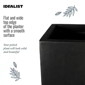 Set of 2 IDEALIST™ 100cm Trough Garden Rectangular Planters, Black Reinforced Stone Large Plant Pots H51 L100 W36 cm, 185L