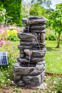 Easy Fountain Hamsterley Springs Solar With Battery Backup Garden Fountain incl LEDs - L 34 cm x W 36 cm x H 77 cm