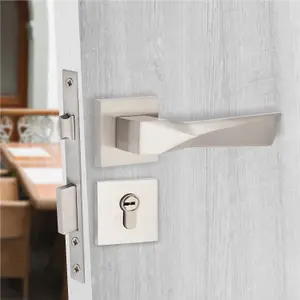 1 Pair Modern Aura Euro Lock Door Handles 70mm Thumbturn Barrell Satin Nickel Finish and Ball Bearing HInges - Golden Grace