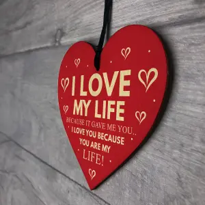 Red Ocean Valentines Day Gift Love My Life Anniversary Gift Wooden Heart I Love You Gift Plaque Husband Wife Gifts