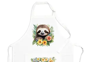 Purely Home Exotic Animals & Flowers Sloth Apron - Floral Gifts for Her - Cooking & Baking