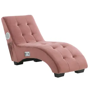 Velvet Chaise Lounge with Bluetooth Speaker USB Port Pink SIMORRE