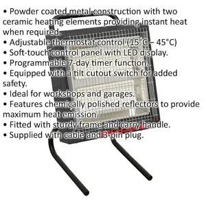 Portable Ceramic Heater - 1400 to 2800W - Instant Heat - Timer - Remote Control