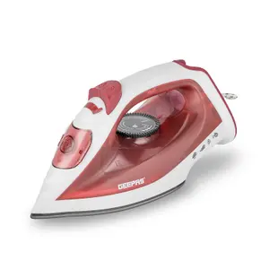 Geepas 1800W Steam Iron Dry & Wet Steam Iron, Variable Temperature Control, Non-Stick Soleplate, 120ml Tank, Red