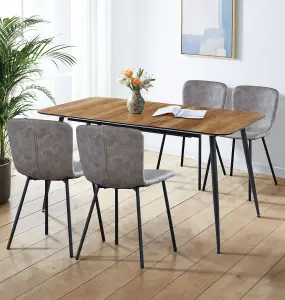 Hallowood Furniture Cullompton Large Extending Dining Table with 4 Grey Faux Leather Chairs