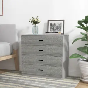 URBNLIVING Height 73cm 4 Drawer Wooden Bedroom Chest Cabinet Modern Grey Carcass and Ash Grey Drawers Wide Storage Cupboard Closet