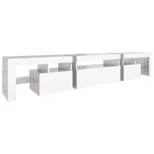 Berkfield TV Cabinet with LED Lights High Gloss White 215x36.5x40 cm