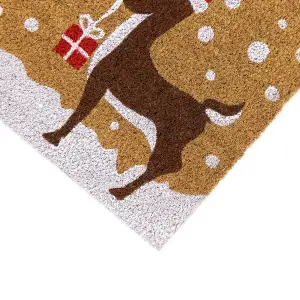 JVL Latex Christmas Coir Door Mats - 40 x 58cm - Reindeers