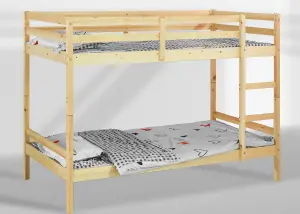 Mecor Wooden Bunk Bed Frame in Natural Pine, Kids Bedroom Furniture, Scandinavian Style, 2x Single 3FT (90cm) Beds