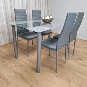 Dining Table With 4 Chairs Glass Grey Kitchen Dining Table and 4 Grey Leather Chairs Furniture Kosy Koala