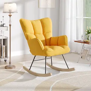 Cozy Comfort: Tufted Linen Upholstered Rocking Chair Yellow