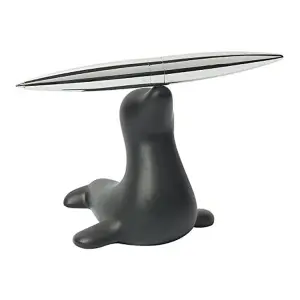 Seal Shaped Pen Stand With 11cm Metal Ballpoint Pen - Home Office Desktop Accessory - Measures H9 x W7 x D8cm