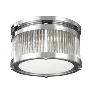 IP44 3 Bulb Flush Light Secure Glass Tube Shades in Rows Chrome LED G9 3.5W