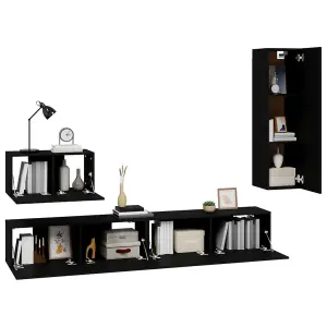 Berkfield 4 Piece TV Cabinet Set Black Engineered Wood