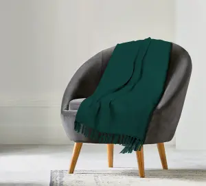 EHC Waffle Cotton Woven Arm Chair Sofa Single Throw 1 Seater Chair/ Sofa/ Bed 125 x 150 cm, Dark Green