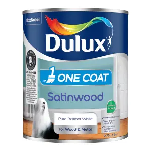 Dulux One Coat Pure Brilliant White Satinwood Metal & wood paint, 750ml