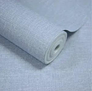 Grandeco Linen Textured Plain Wallpaper, Blue