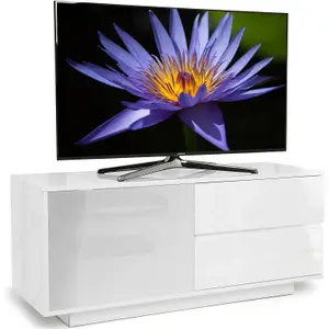 Centurion Supports Gallus ULTRA Remote Friendly BeamThru Gloss White with 2-White Drawers 32"-55" Flat Screen Cabinet TV Stand