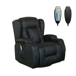 WestWood 8 Point Leather Massage Cinema Recliner Sofa Heated Swivel Rocking Chair Black