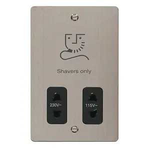 Flat Plate Stainless Steel Shaver Socket 115v/230v - Black Trim - SE Home