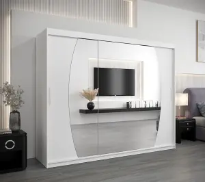 Elypse Contemporary 2 Mirrored Sliding Door Wardrobe 9 Shelves 2 Rails White (H)2000mm (W)2500mm (D)620mm