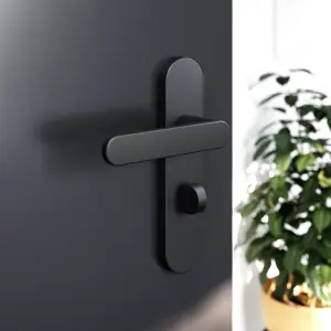 GoodHome Minzh Jet Black Arch Lock Door handle (L)120mm (D)53mm, Pair