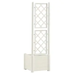 Berkfield Garden Planter with Trellis 43x43x142 cm PP White