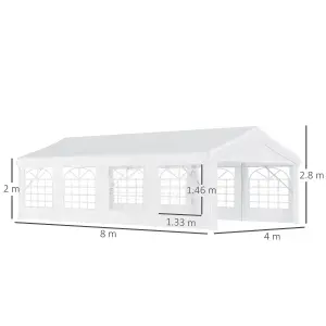 Outsunny 8m Gazebo Garden Marquee Canopy Party Carport Shelter Garage Tent White