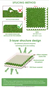 EVA Foam Mats Interlocking floor tile 60 x 60cm (48 SQ.FT), Pack of 12 Mats Green Grass Effect