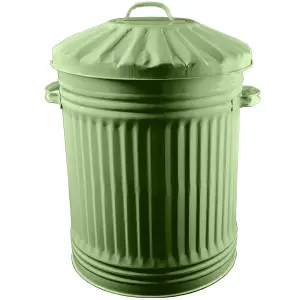 Sage Green Bin Retro Vintage Style Metal Dustbin with Lid Suitable for Indoor or Outdoor - Classic Bin Steel Dustbin - 60L