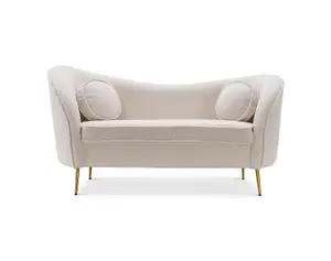 2 Seater Loveseat Small Sofa in White Teddy Boucle Fabric