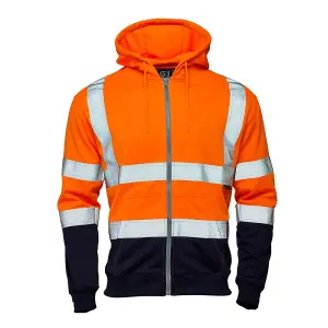 Hi Vis 2 Tone Hooded Zipped Sweatshirt-Orange/Navy - XLarge