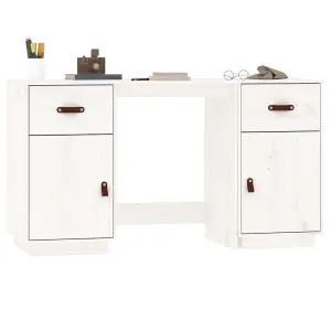 Berkfield Desk with Cabinets White 135x50x75 cm Solid Wood Pine