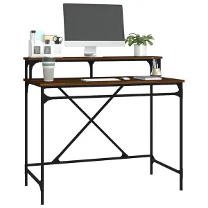 Berkfield Desk Brown Oak 100x50x90 cm Engineered Wood and Iron