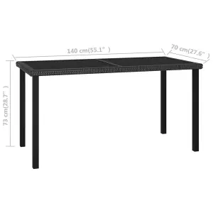 Berkfield Garden Dining Table Black 140x70x73 cm Poly Rattan