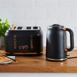 Dunelm 4 Slice Matt Black & Copper Toaster, Industrial, Stainless Steel