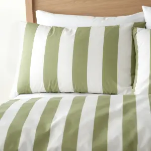 Catherine Lansfield Cove Stripe Reversible Duvet Cover Set with Pillowcase Green