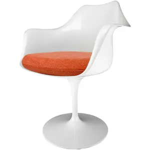 White Tulip Armchair wth Velveteen Orange Cushion