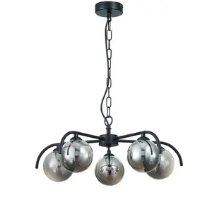 Luminosa Contemporary Multi Arm Pendant Ceiling 5 Light Black, Glass