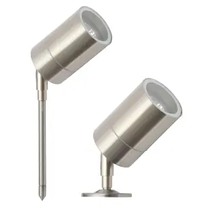 Outdoor Garden Spike Light with Dual Mount: Twin Packs & 2x GU10s: Stainless Steel