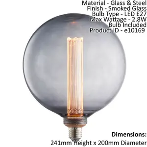 LED Filament Lamp Bulb Smoked Glass 2.8W LED E27 Warm White Globe Bulb