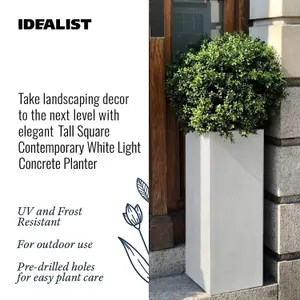 Set of 2 IDEALIST™ 60cm Tall Planter, White Reinforced Stone Garden Tall Square Planters, Outdoor Plant Pots H60 L27 W27 cm, 44L