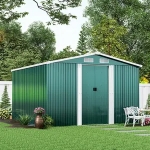 Ajay 8ft. W x 10ft. D Metal Apex Tool Shed Dark Green