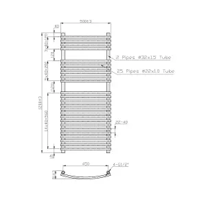 Right Radiators 1200x500 mm Curved Designer Heated Towel Rail Ladder Warmer Rads Radiator Chrome