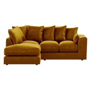 Brooklyn Plush Velvet 3 to 4 Seater L Shaped Corner Fibre Sofa Gold Left Hand Facing