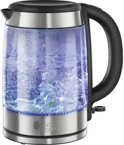 Russell Hobbs Illuminating 1.7L Electric Cordless Glass Kettle With Black/Brushed Stainless Steel Accents (Fast Boil 3KW, Washable Anti-Scale Filter