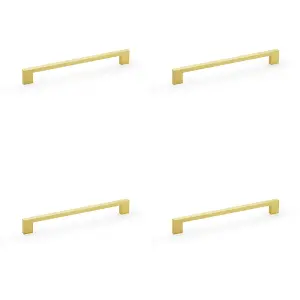 4 PACK - Slim Square Bar Pull Handle - Satin Brass - 224mm Centres SOLID BRASS Drawer